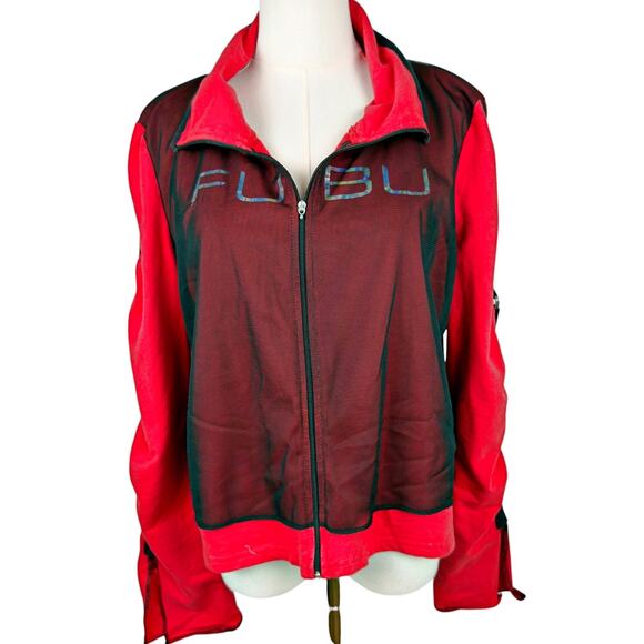 Fubu The Collection Women's 1X Black Red Mesh Jacket Lightweight Streetwear - Picture 1 of 11